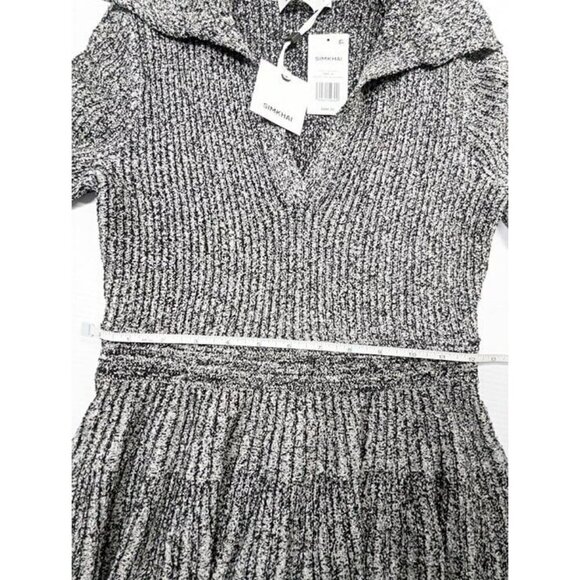 SIMKHAI Patricia Ribbed Short Sleeve Mini Dress Ivory Black Size M (MSRP $445) - Picture 5 of 7